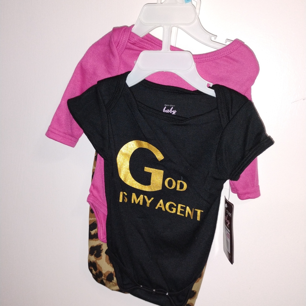 3 Piece Black and Pink Baby Onesies with Gold Lettering
